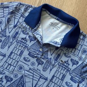 Vineyard Vines Blue Nautical Pattern Print Golf Performance Polo Women M